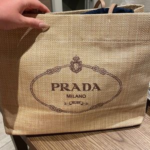 Prada Milano Beige Raffia Straw Tote Exclusive New